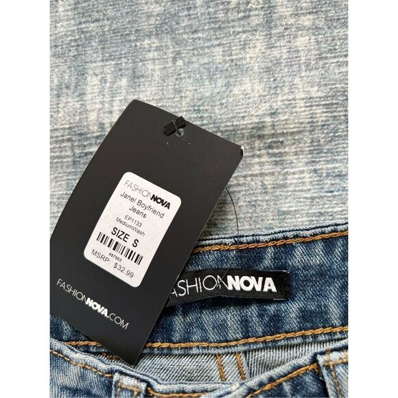 NWT! Fashion Nova Distressed Ripped High Rise Janel Boyfriend Jeans Small - Picture 3 of 5